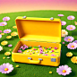 A-open-empty-yellow-suitcase-on-the-wide-grass-surrounded-by-flowers--in-front-view--high-view--the-suitcase-is-empty-inside--with-pink-background--in-the-cartoon-style--rendered-in-C4D--as-a-3D-scene (7)