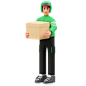 Courier Holding Box And Giving Thumbs Up 3D Illustration