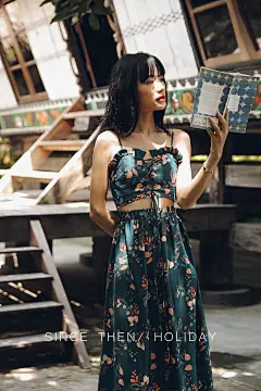SINCETHEN西江月 夏季小清新超仙度假印花长款吊带连衣裙长裙女-淘宝网