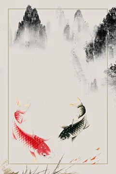 简约锦鲤黄黑创意高端时尚古风背景