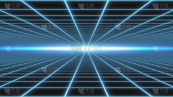 穿越旋转80年代合成波网格与发光的地平线-抽象的背景纹理