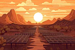 太阳能发电彩色清洁能源扁平风插画