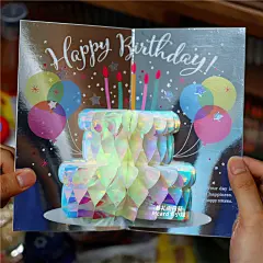 暴礼向日葵生日蛋糕立体贺卡蜂巢闪亮蜡烛姜妍同款祝福闺密庆生卡-淘宝网