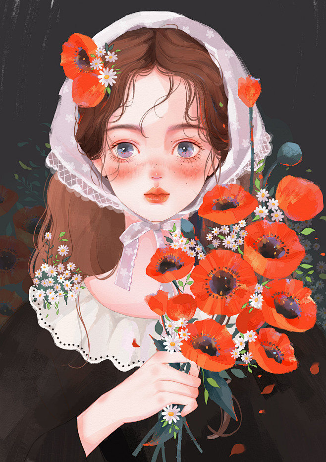 油画风少女插画系列_张小慈__插画师作品...