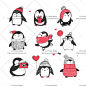 韩版可爱Q版UI扁平化企鹅贺卡元素背景包装设计海报素材图片矢量-淘宝网