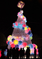 Colorful modern Christmas trees with light balls