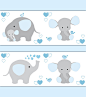 BLUE GREY ELEPHANT Nursery Baby Boy Wallpaper Border Wall Art Decal Gray Stickers Decor Neutral Safari Shower Gift Decorations Jungle Animal : Blue and Grey Gray Elephant wallpaper border wall art decals for baby boy or neutral safari jungle animal nurser