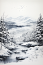 国风水墨大雪小雪雪景插画