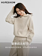 红袖100%绵羊毛针织衫冬季2024新款女装慵懒风连帽领休闲气质上衣-tmall.com天猫