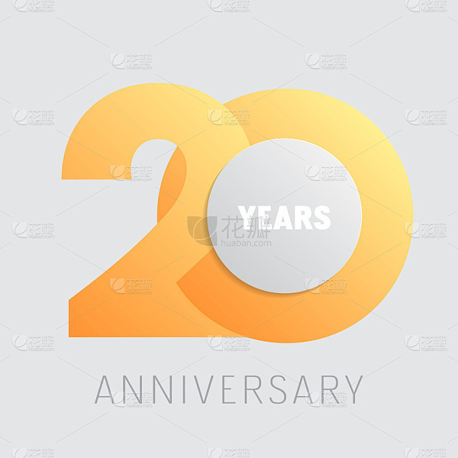 20周年向量图标。方形图形设计元素采用金色数字