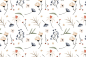 Hand painted watercolor pressed flowers pattern Free Vector