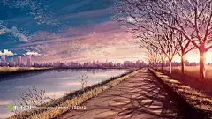 城市河流和一望无际的堤坝路卡通图片下载，现在加入素材公社即可参与传素材送现金活动