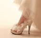 韩国版水晶钻蕾丝花朵新娘白色高跟防水台宴会大码小码婚鞋32 33-tmall.com天猫