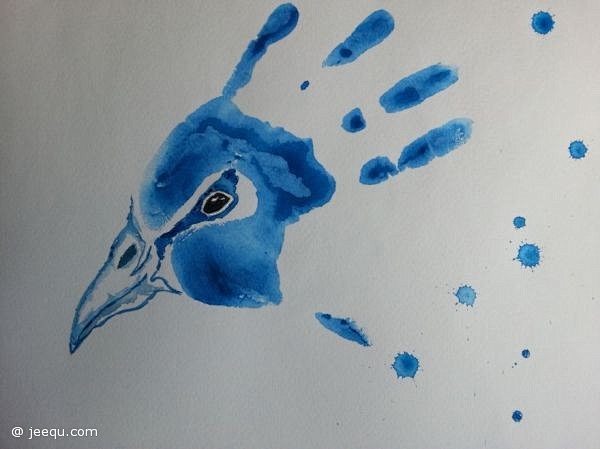 手掌水彩画孔雀---荷兰艺术家用手掌沾水...