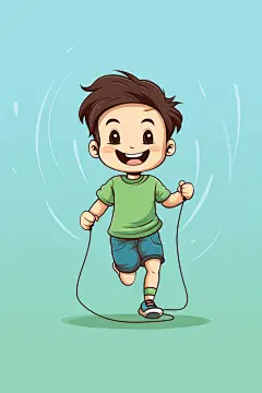 儿童跳绳运动手绘插画
