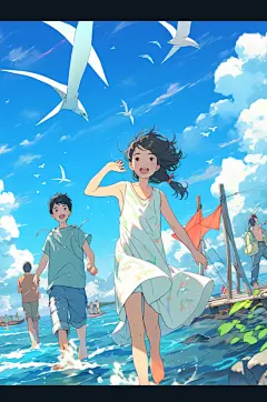 数字艺术学生放假开心过暑假扁平风插画