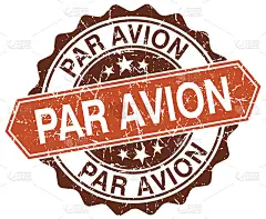 Par avion橙色圆形垃圾邮票上的白色
