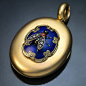 Antique Victorian 1800s gold enamel diamond locket pendant: 