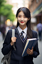 女大学生微笑校园图片摄影图