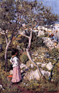 John William Waterhouse – Two Little Italian Girls by a Village