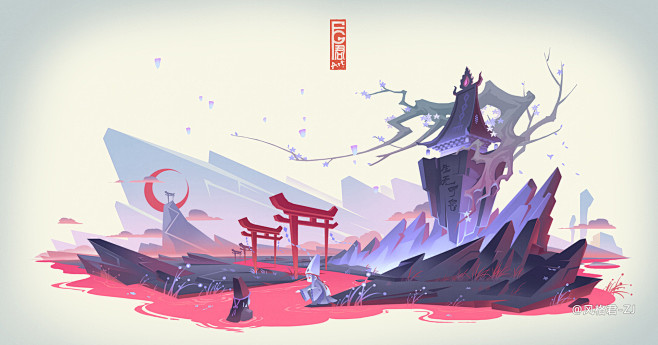 东方场景 中国风场景 插画 游戏插画 场...