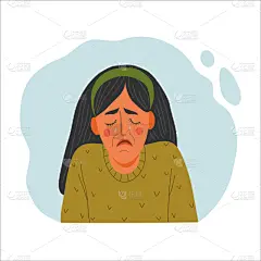 肖像,女人,情感,举起手,扁平化设计,可爱的,发狂的,问题,绘制,哭