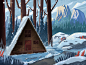 Winter winter design paint innn forest illustration