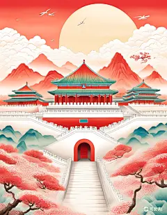 3x4_北京故宫插画_国风_数字艺术_手绘风格_数字艺术_夏季