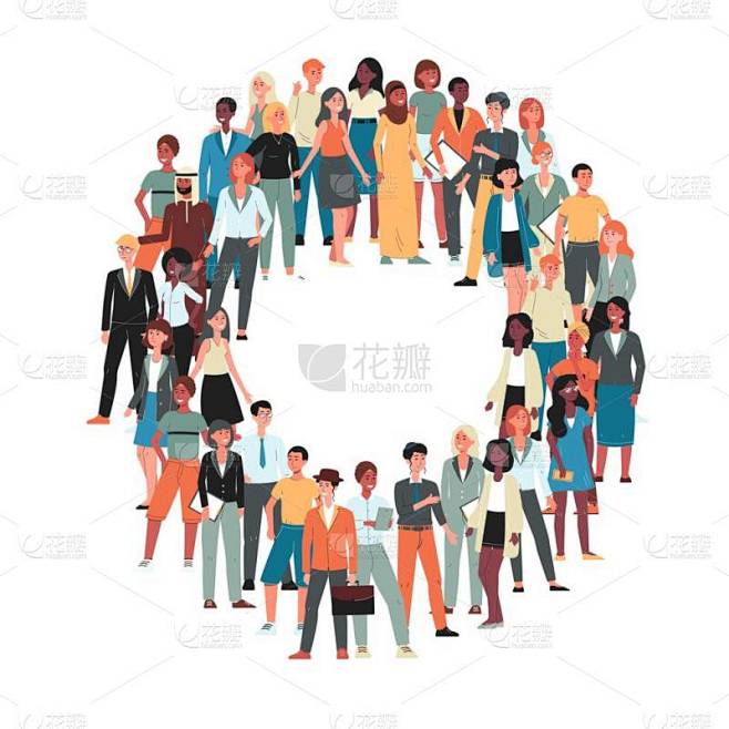 多元文化人群中卡通人物形象平面矢量图孤立.
