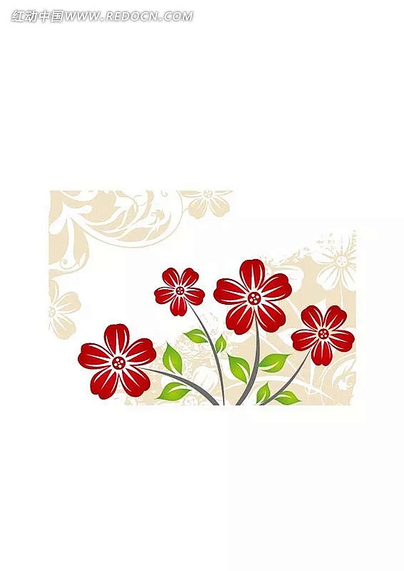 植物插画—粉色枝条和开花枝条红色花朵|花...