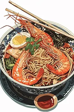 AI数字艺术国潮米粉面条美食插画-众图网