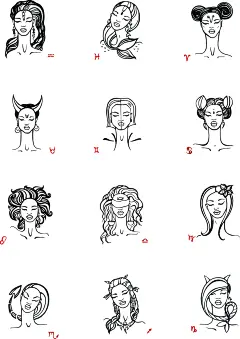 星座 十二星座 12星座 手绘 插画 漫画 简笔画 白羊座 金牛座 双子座 巨蟹座 狮子座 处女座 天秤座 天蝎座 射手座 摩羯座 水瓶座 双鱼座 高清大图 源文件 素材文件 AI文件 EPS文件 宗教 星象 占卜 矢量图