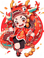 2024龙年卡通IP／可爱女孩和龙卡通插画
