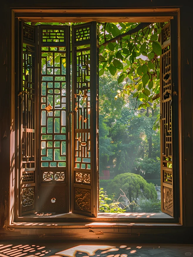 《竹影下的中式窗与古典园景》｜窗之魂竹之韵 - 小红书-花瓣网