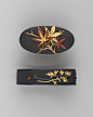 Sword-Hilt Collar and Pommel (Fuchigashira), Copper-gold alloy (shakudō), gold, copper, Japanese