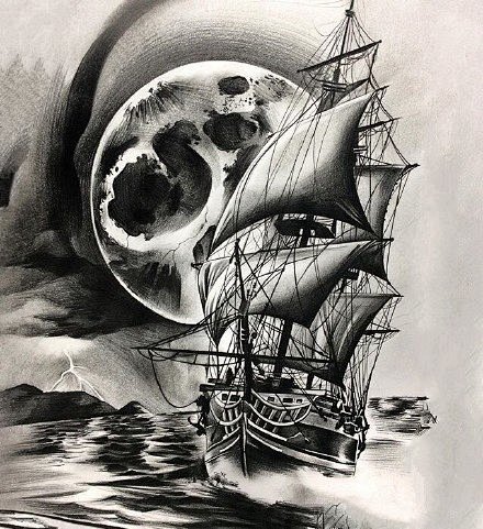 帆船纹身手稿一帆风顺图片