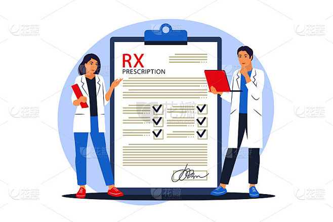 Rx医疗处方。医生开处方。矢量插图。平的。