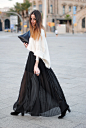 long skirt, falda larga transparente