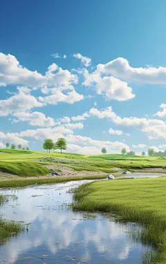 草地植物壁纸元素蓝天白云素材