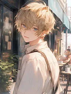 街角的咖啡店 | 动漫男生头像壁纸插画素材