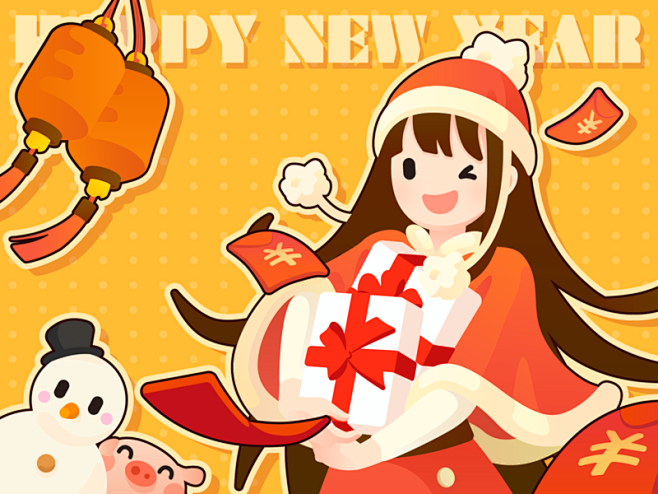 happynewyearwinterhatgiftpiggirlmoneynewyear2019newyearsnowman