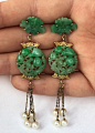 Vintage Old Chinese 14K Gold Carved Apple Green Jade & Pearl Earrings Screw Back : US $26.00 in Jewelry & Watches, Vintage & Antique Jewelry, Fine