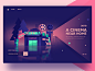 A cinema at the door of the house web ux ui landing interface illustration hero digital colors