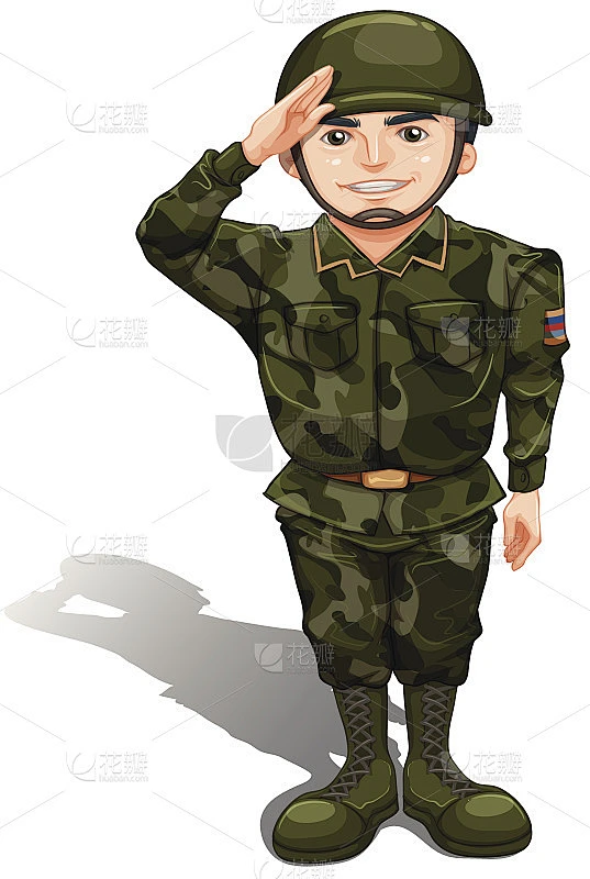 微笑的士兵做一个手敬礼素材-花瓣网