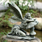 16-5-034-Green-Fairy-on-Mushroom-Home-Garden-Patio-Koi-Pond-Statue-Lady-Whimsical