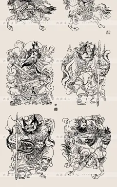 古风线稿线描武将图漫画插画人物素描速写临摹平面包装设计素材