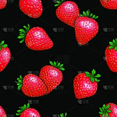 四方连续纹样,夏天,红色,草莓,式样,黑色,轮廓线画,请柬,黑色背景,贺卡