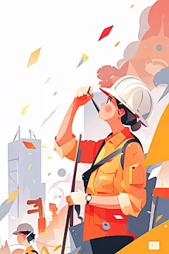 扁平风工人肖像劳动节工作插画
