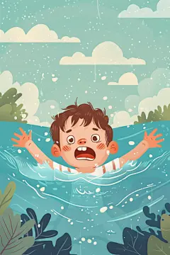 暑期安全插画落水学生