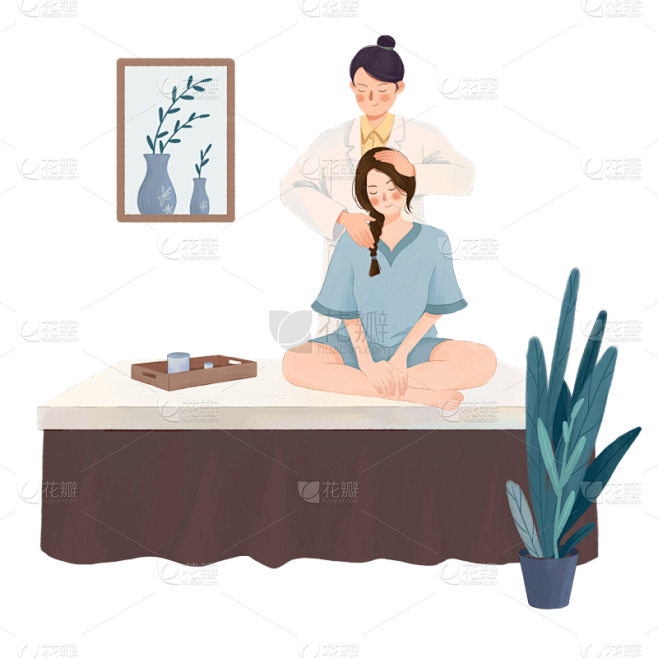 手绘-养生按摩人物场景插画5